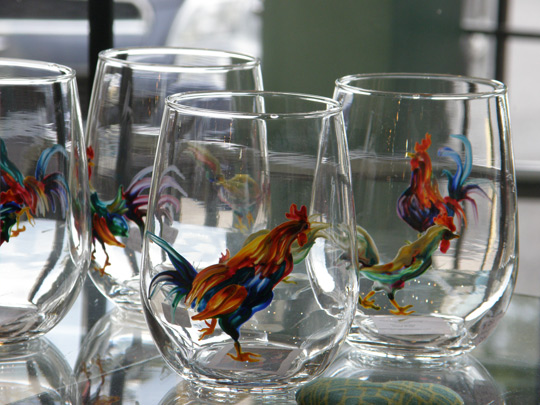 Colorfully painted glasses by Deb Wester at Cazenovia Artisans
