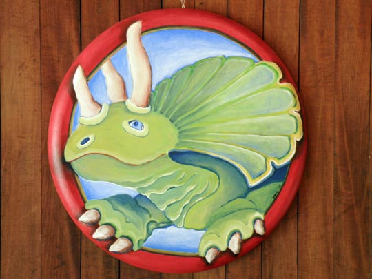 Jennifer Hooley triceratops stepping out of its frame
