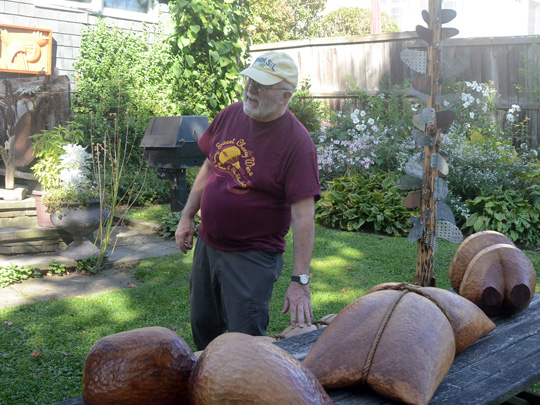 Dave Porter with several of his sculptures