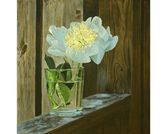 "Glass with Peony"    20" x  20"     acrylic      ©2024 “Glass with Peony”    20” x  20”     acrylic      ©2024