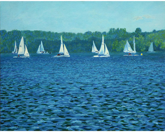 "Sailboat Race On Cazenovia Lake"    24" x  30"     acrylic      ©2023 "Sailboat Race On Cazenovia Lake"    24" x  30"     acrylic      ©2023